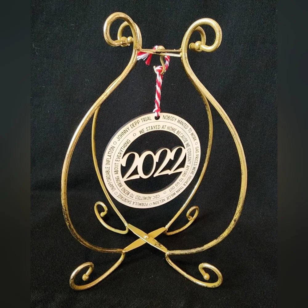 PIER 1 metal foldable holiday ornament holder gold tone Original Box